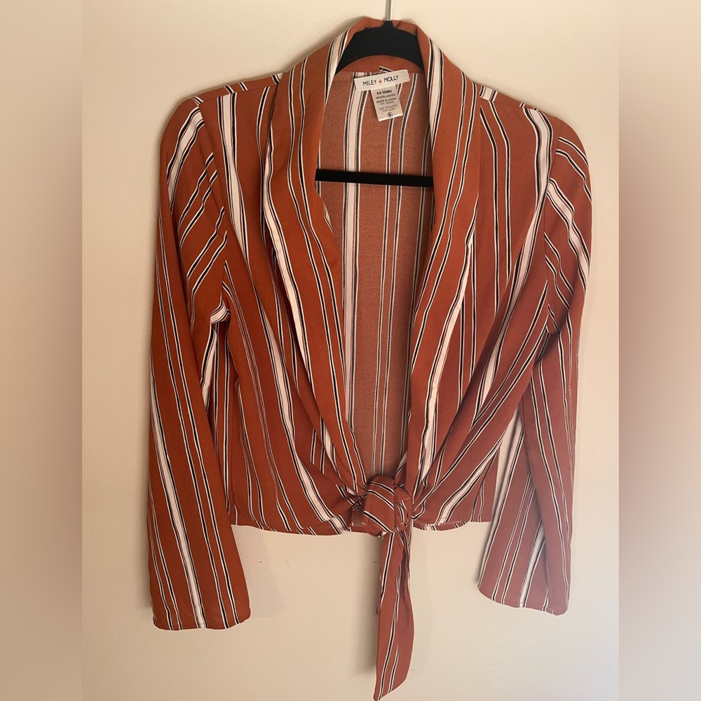 LIKE NEW Orange, black, and white tie front blazer/long sleeve shirt/ jacket